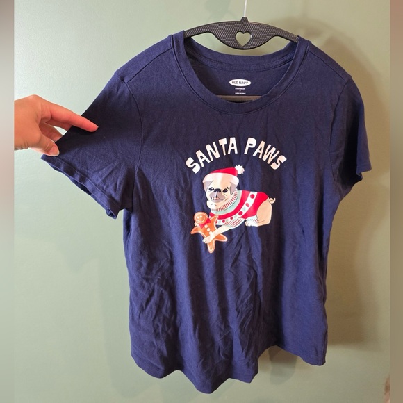 Old Navy Pug Shirt Old Navy Women's Pug Shirt Santa Paws - Picture 1 of 4